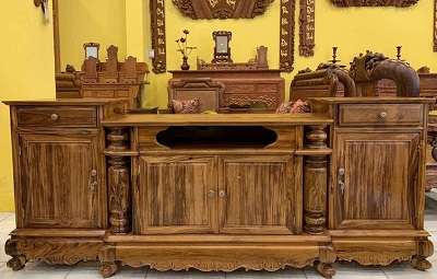 Kệ tivi trụ tròn trơn sang trọng hiện đại màu óc chó