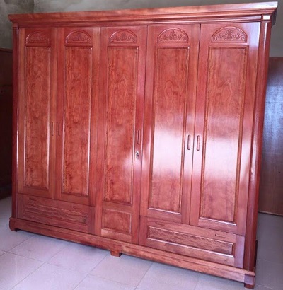 Tá»§ quần áo gá»— gá»™i 5 cánh 3 buồng GTQA102 thiết kế 2 ngăn kéo để đồ buồng trong được bố trà thanh đợt và thanh treo để đồ ngăn lắp gá»n gà ng