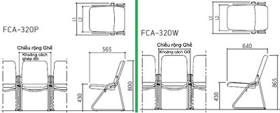 Bản vẽ kích thước chi tiết Ghế giảng đường lớp học Kotobuki Sea bọc vải lưới FCA-320 P/W BTH20