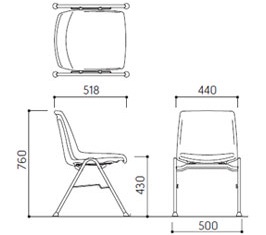 Bản vẽ kích thước chi tiết Ghế lớp học Kotobuki Sea nhựa đúc thổi FCA-365 BTH19