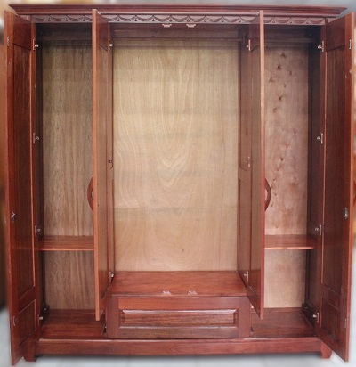Thiết kế bên trong Tủ quần áo gỗ gội 4 cánh rộng 190cm cánh vòm, 3 buồng GTQA99