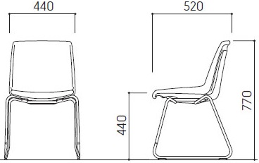 thiết kế Ghế kotobuki sea xếp chồng FCA-3852 BTH14 kích thước Rộng 400 x Sâu 520 x Cao 770mm