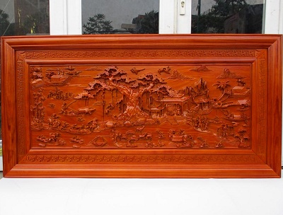 Tranh gỗ phong cảnh làng quê sơn PU TĐQ01