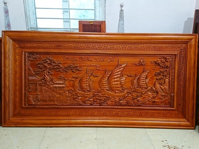 Tranh gỗ tự nhiên thuyền buồm sơn PU TTB02
