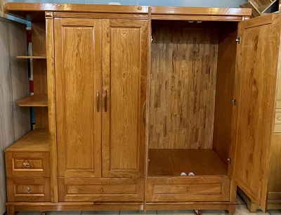 Thiết kế bên trong Tủ quần áo gỗ xoan đào góc 3 buồng, 1 góc trang trí GTQA87