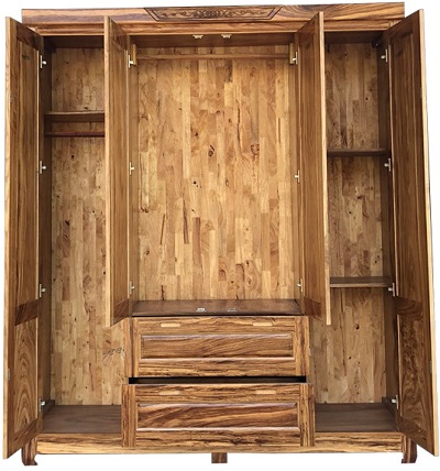 Thiết kế bên trong tủ quần áo gỗ hương xám 3 buồng