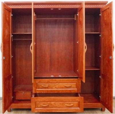 Buồng bên trong tủ quần áo gỗ tự nhiên 4 cánh 3 buồng