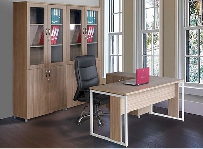 Phối cảnh Bàn trưởng phòng gỗ ép chân sắt BHV191