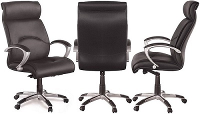 Ghế xoay lãnh đạo bá»c da PU mà u Ä‘en lưng cao tá»±a đầu GONC64 chân hợp kim nhôm