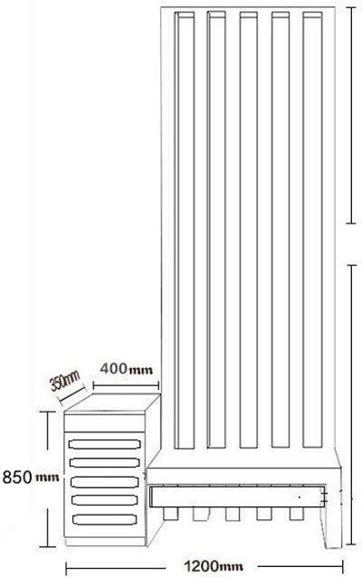 Bản vẽ Vách ngăn VG10 kích thước Cao 2200 x Rộng 1200 x Sâu 350 mm