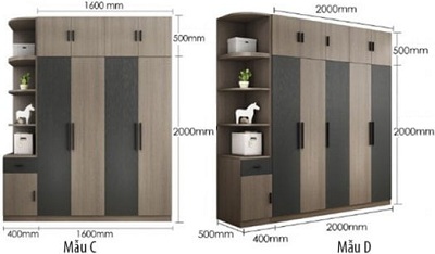 Tá»§ quần áo gá»— ép cao cấp kÃch thước 160-200cm kết hợp vá»›i kệ 40cm GMDF211 ghs-51257