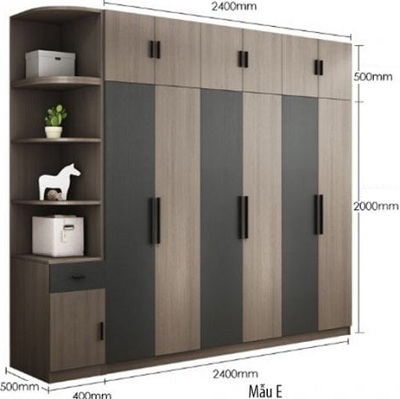 Tá»§ quần áo gá»— ép cao cấp kÃch thước 240cm kết hợp vá»›i kệ 40cm GMDF211 ghs-51257