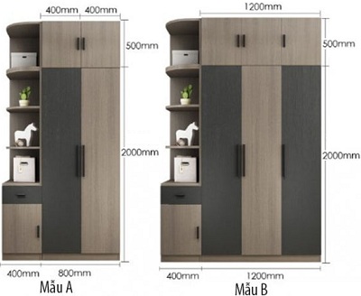 Tá»§ quần áo gá»— ép cao cấp kÃch thước 80-120cm kết hợp vá»›i kệ 40cm GMDF211 ghs-51257