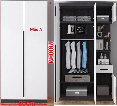 Tủ quần áo 2 cánh kết hợp với kệ