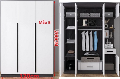 Tủ quần áo 3 cánh kết hợp với kệ GMDF210