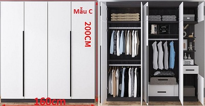 Tủ quần áo 4 cánh kết hợp với kệ GMDF210