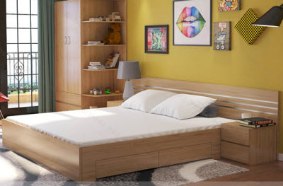 Giường bệt hộp gỗ công nghiệp MFC liền táp GMDF28
