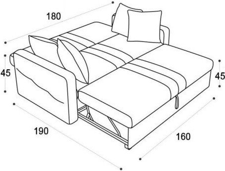 Bản vẽ giường sofa lúc mở rộng 160x190cm