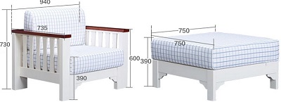 Thiết kế ghế sofa 75cm và 94 cm