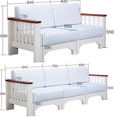 Kích thước ghế sofa 129cm và 244cm