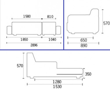 Thiết kế Ghế sofa bọc nỉ Kích thước 2896 x 1530 x 570 mm Dài x Rộng X Cao GSF220