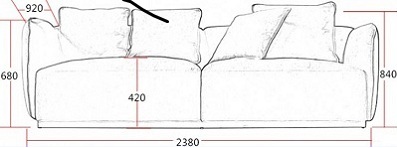 Thiết kế Ghế sofa bọc nỉ Kích thước D2380 x R920 x C840 mm Dài x Rộng X Cao GSF186