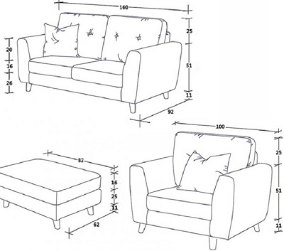Bộ thiết kế ghế sofa băng, đôn, đơn