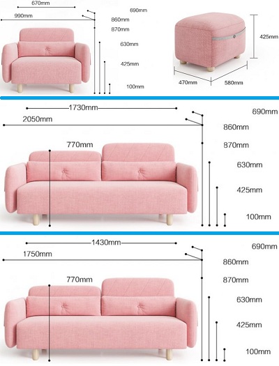 Thiết kế ghế sofa bọc nỉ màu hồng
