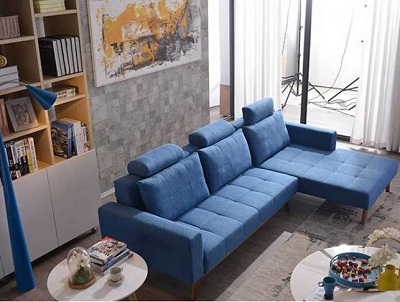 Ghế sofa góc bọc nỉ màu xanh