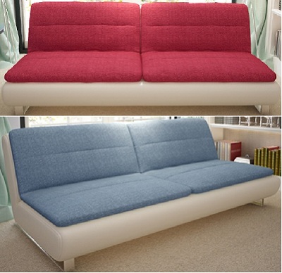 Ghế sofa màu xanh bọc nỉ đỏ, xanh, kết hợp da