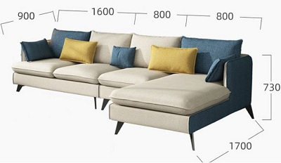 Ghế sofa góc 3200mm bọc vải nỉ xanh và xám