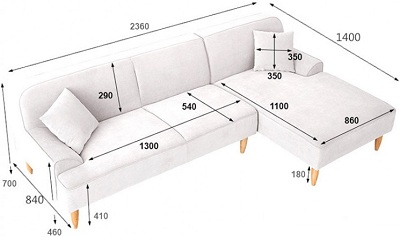 Thiết kế Ghế sofa bọc nỉ Kích thước 236 x 140/84 x 70cm Dài x Rộng X Cao GSF224