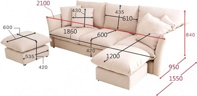 Thiết kế Ghế sofa bọc nỉ Kích thước Văng: 210 x 95 x 84cm - Đôn: 600 x 60 x 42cm Dài x Rộng X Cao GSF221