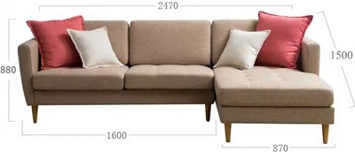 Thiết kế Ghế sofa bọc nỉ Kích thước 247 x 150 x 88cm Dài x Rộng X Cao GSF203