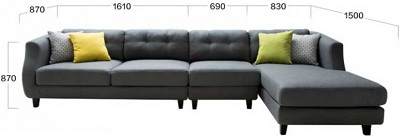 Thiết kế Ghế sofa bọc nỉ Kích thước 313 x 150 x 87 cm Dài x Rộng X Cao GSF195