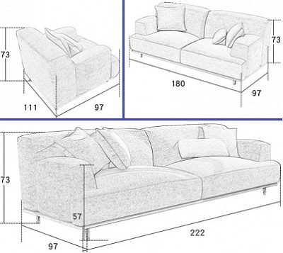 Thiết kế Ghế sofa bọc nỉ băng dài 2220mm GSF145