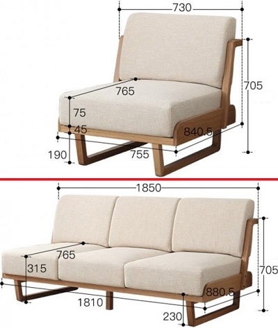 Kích thước ghế sofa 73cm và 185cm