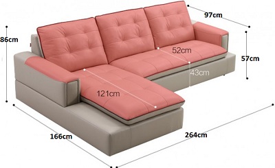 Thiết kế Ghế sofa bá»c da KÃch thước 264 x 166 x 86 cm GSF229