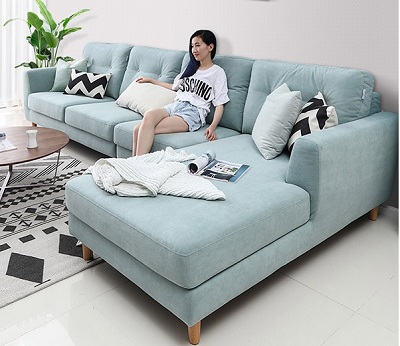 Ghế sofa góc bọc nỉ xanh 3m4