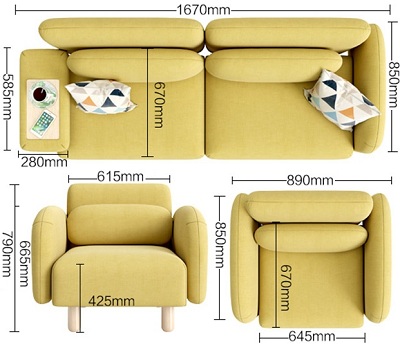 Thiết kế ghế sofa 1m67 bọc nỉ