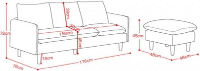 Thiết kế ghế sofa 176cm