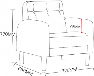 Ghế sofa đơn kích thước 72cm