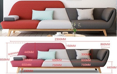 ghế sofa băng 3 mầu 2300 x 650 x 850mm