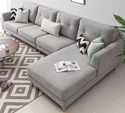 Ghế sofa bọc nỉ ghi xám 3400mm