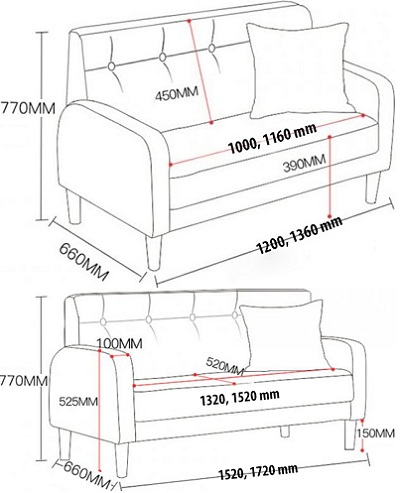 Thiết kế ghế sofa 1m2, 1m3, 1m5