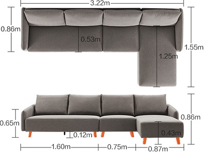 ghế sofa góc văng bọc nỉ dài 322cm