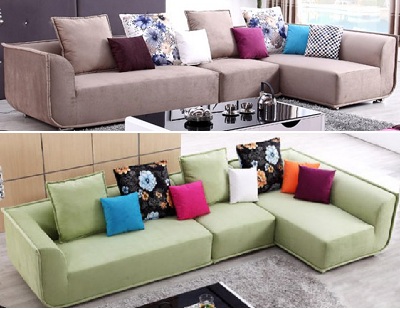 Ghế sofa góc màu xanh và xám nâu