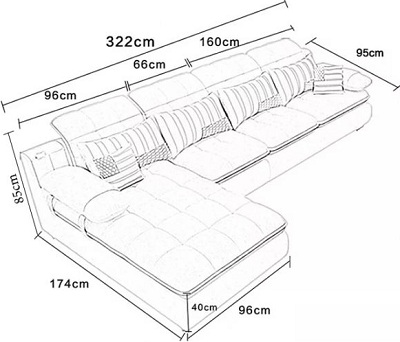 Thiết kế Ghế sofa bọc nỉ Kích thước 322x174x85cm Dài x Rộng X Cao GSF226