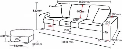 Thiết kế Ghế sofa bọc nỉ Kích thước Văng: 208 x 90 x 83cm - Đôn: 65 x 56 x 38cm Dài x Rộng X Cao GSF222