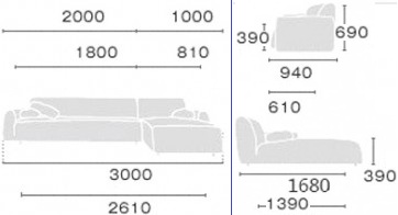 Thiết kế Ghế sofa bọc nỉ Kích thước 300 x 168 x 69cm Dài x Rộng X Cao GSF219